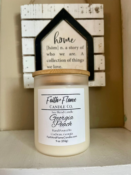 Georgia Peach 9oz Frosted Glass Soy Blend Candle With Bamboo Lid